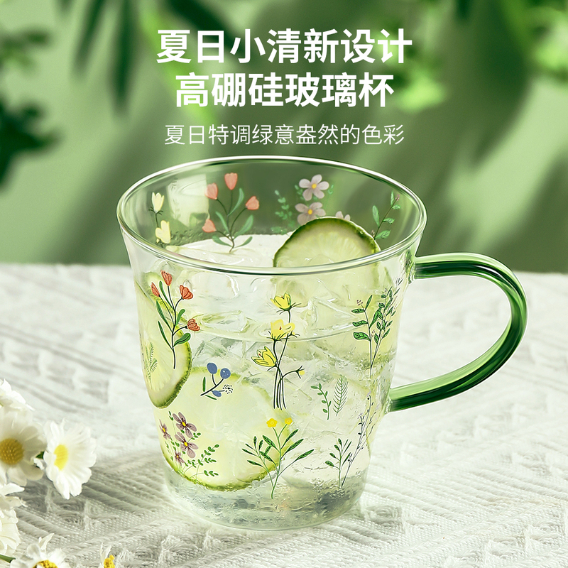 High Borosilicate Glass Cup for Women, High-Quality Water Cup, Household Coffee Cup, Office Tea Cup with Handle, High Temperature Resistant Cup