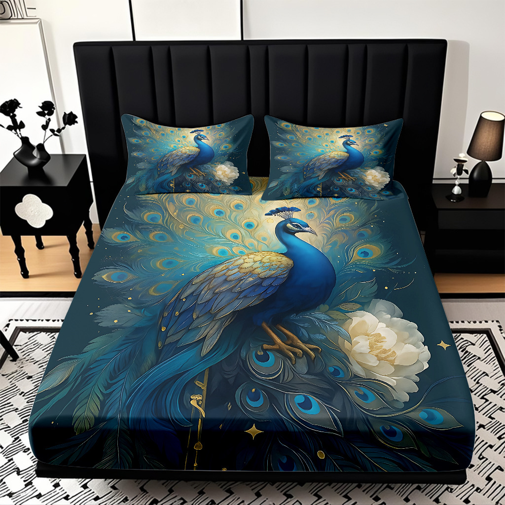 TEMU / JIT transfronterizo pro-skin Peacock serie de patrón de impresión digital de alta definición cama gazonas ropa de cama kit