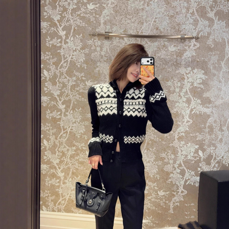 High-Quality 25 Autumn and Winter Old Money Style Retro Loose Knitted Sweater Cardigan Fair Isle Style Long-Sleeved Top Jacket