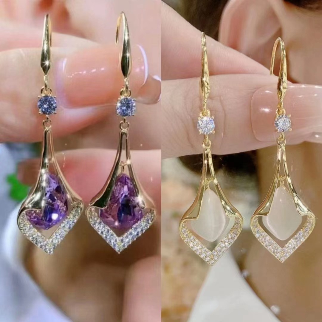 Purple crystal earings