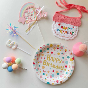 Pet Dog Cat Birthday Party Decoration Dress up Scarf Photo Props Scarf Hat Bib Cake Candle