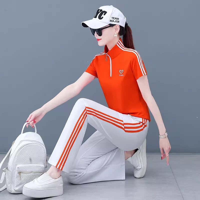 立领运动服套装女夏季薄款2025新款大码宽松冰丝短袖休闲时尚洋气|undefined