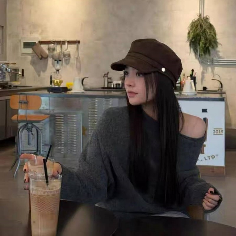 美拉德复古麂皮绒平顶贝雷帽女秋冬八角帽高级感英伦报童画家帽子|undefined