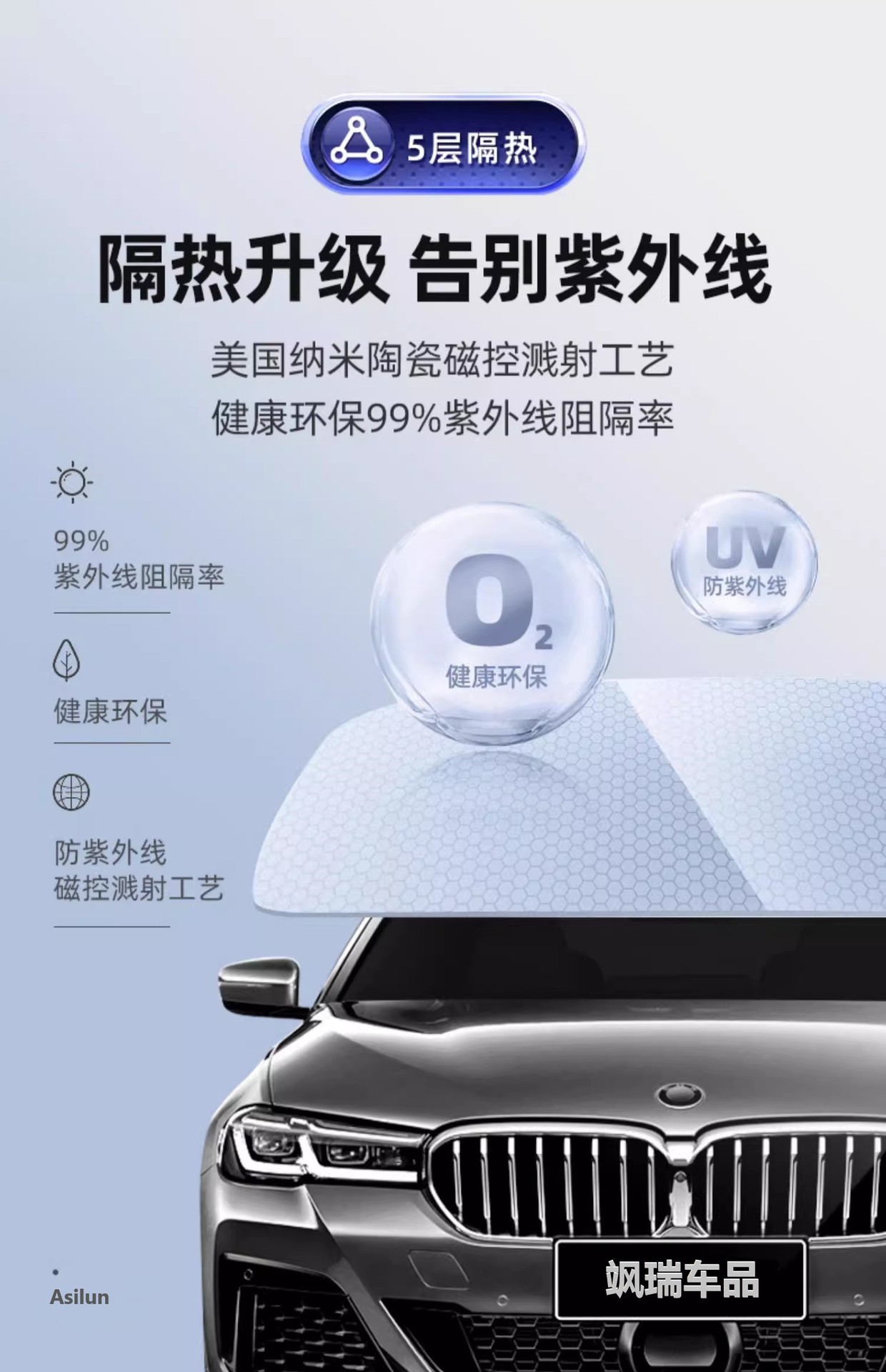 Car Solar Film High Insulation Nano Ceramic Metal Magnetron Film Car Window Glass Sun Protection Explosion-Proof High-Definition Primary Color Film