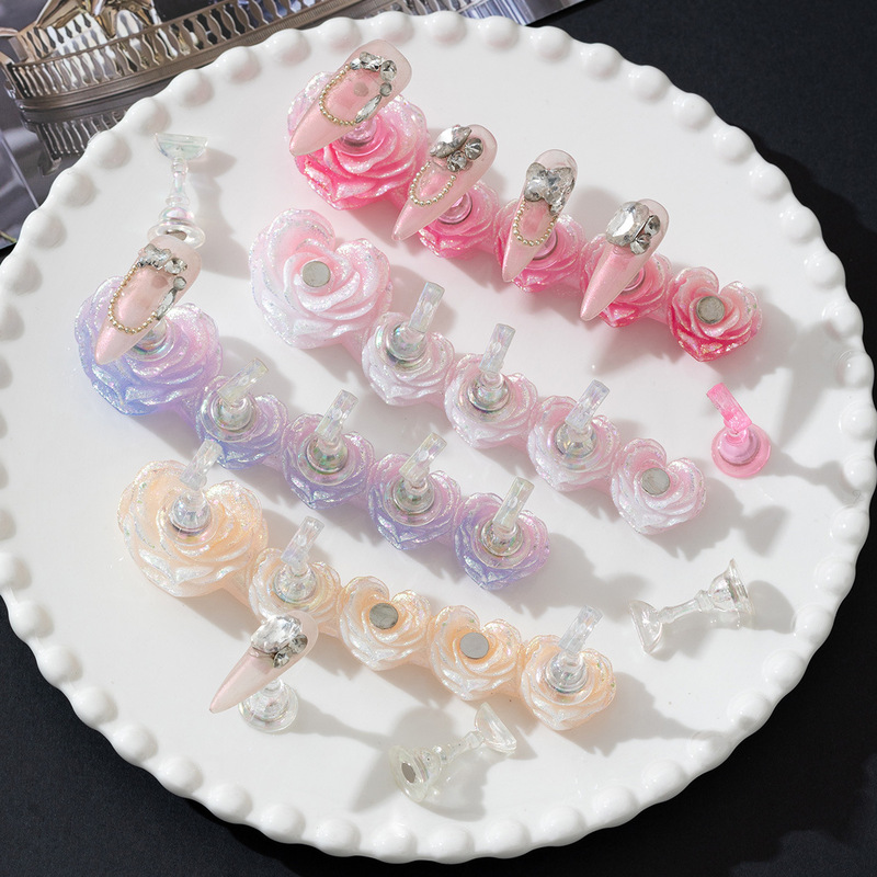 Nail Art Rose Flower Base Laser Aurora Ice Transparent Lotus Nail Tray Long Strip Nail Piece Nail Mold