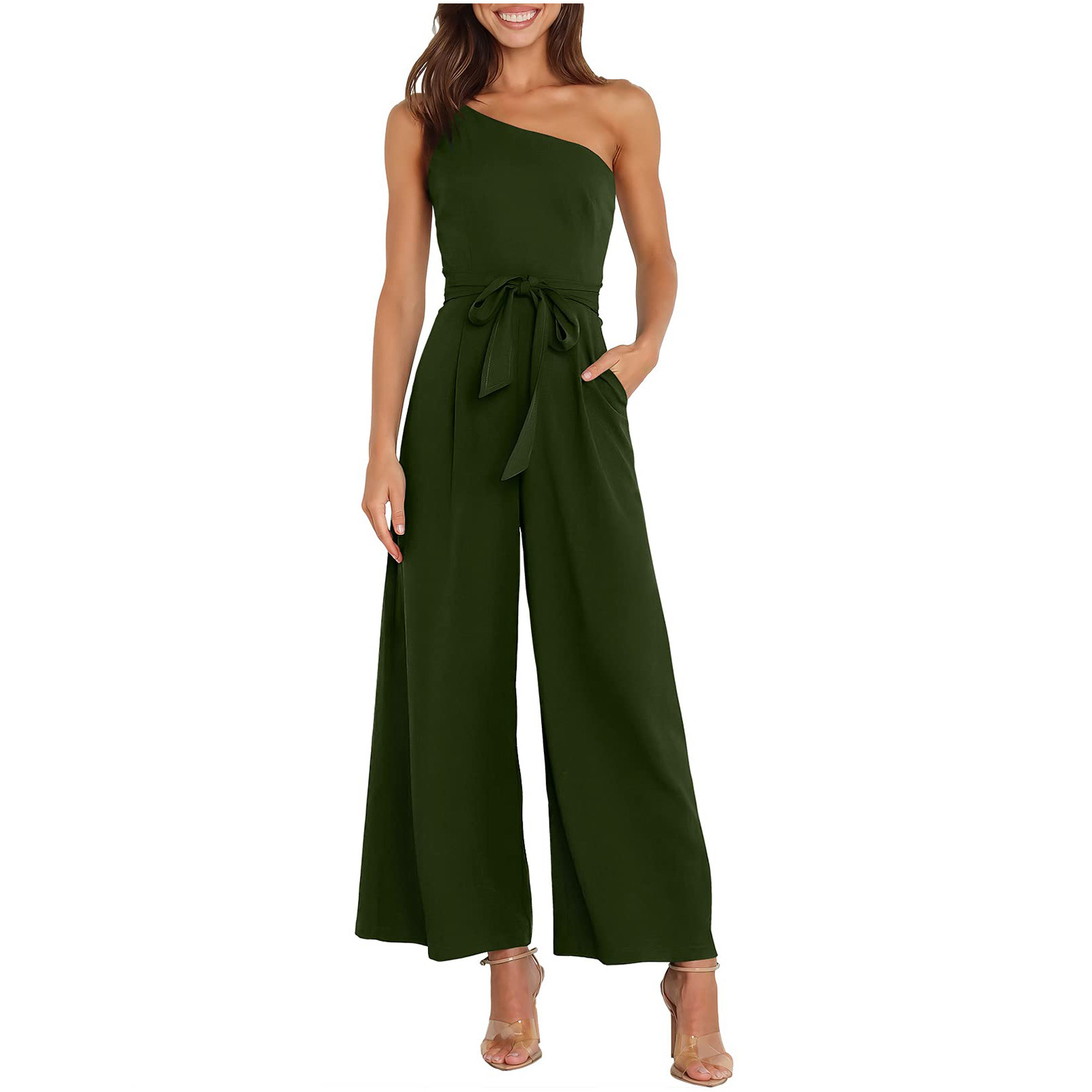 2024 Europa y América Transfronterizo Amazon Primavera y verano Temperamento Commuter Color sólido Pantalones directos Sin tirantes Mono Mujer