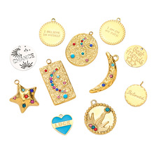 跨境热销不锈钢创意字母爱心镶钻吊坠五角星月亮钛钢diy饰品配件