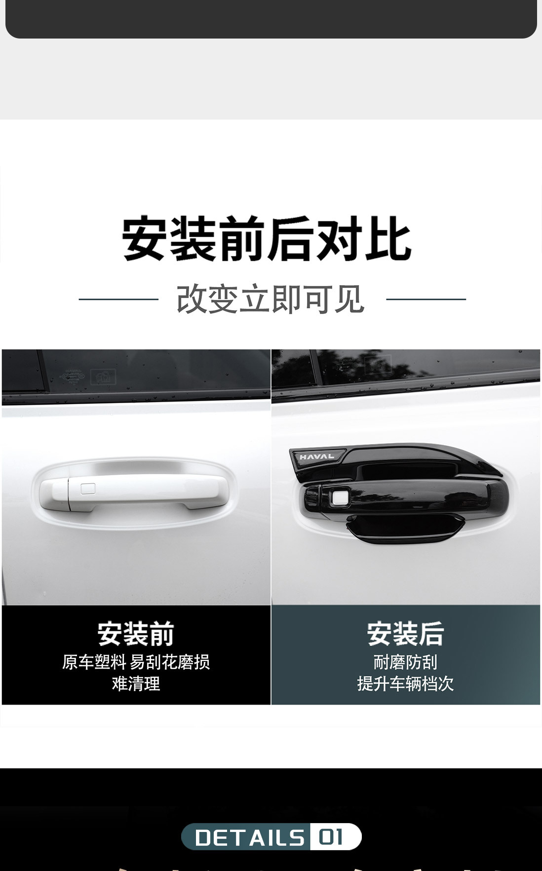 Suitable for Haval Menglong Door Handle Sticker Modification, Car Door Handle Anti-Scratch Protective Decorative Cover, Exterior Accessories