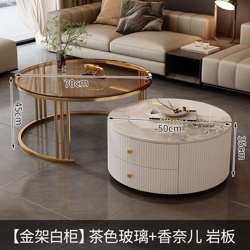 골드 프레임 화이트 캐비닛 (샤넬 + 브라운 유리)