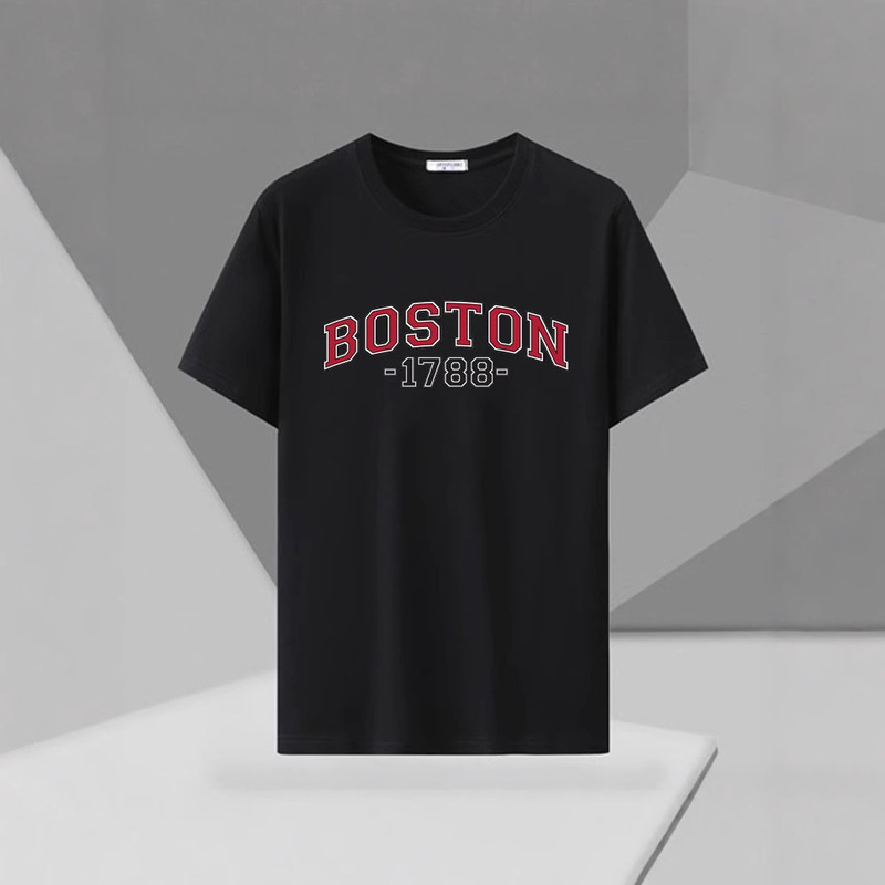 US 110.00 kg-190.00 kg Cross-border Men's plus size Short-sleeved T-shirt Black Fashion Trend Printed Round Neck Top