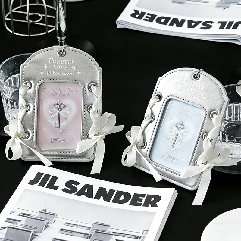 Ins Ballet Silver Leather High-Quality Pu Card Holder 3inch Small Card Display Pendant Protective Cover DIY Ribbon Card Holder