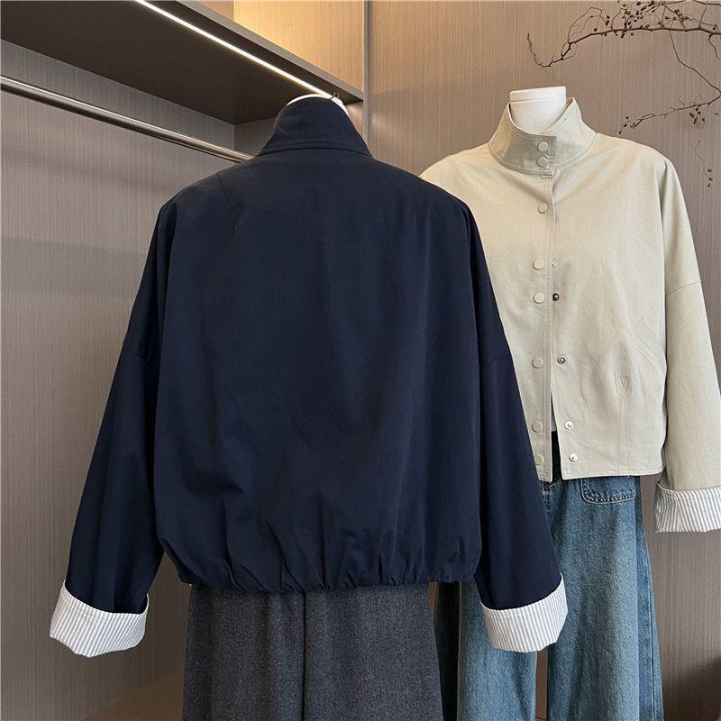 韩系立领单排扣工装短款外套女春季2025新款小个子设计感夹克风衣|undefined