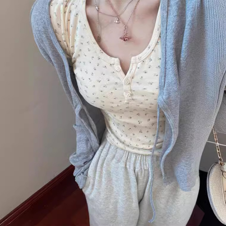 Summer New V Neck Ribbed Lace Cardigan Bm Pure Color Versatile Thin Long-Sleeved Mountaineering Sun Protection Jacket Women's Casual