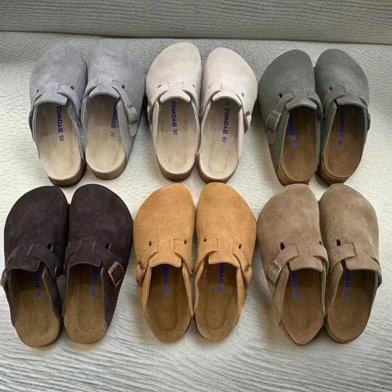 Putian Pure Original Birkenstock First-Layer Cowhide Japanese-Style Flat Toe-Cap Lazy Shoes Summer Half-Cup Cork Slip-On Slippers