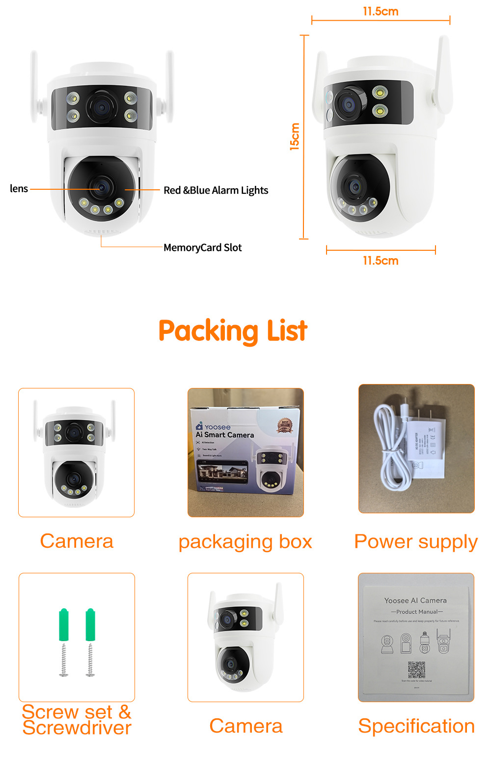 yoosee Wireless WiFi Überwachungskamera für Innen- und Außenbereich, Bestseller, hochauflösend, Nachtsicht, Smartphone-Fernsteuerung, intelligente KI-Überwachung