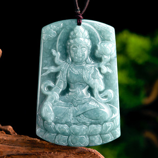 Natural A cargo Jade Blue Water trend to Bodhisattva Guanyin jade pendant Zodiac horse patron Saint Benmingfo pendant