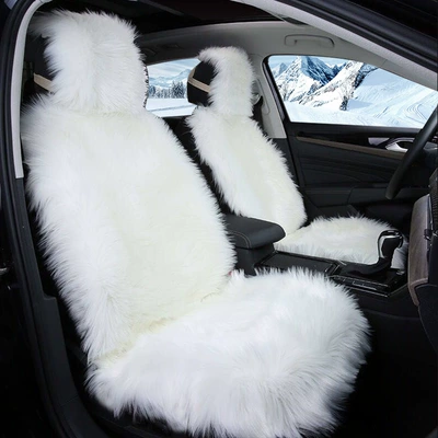 Car Seat Cushion Winter Plush Rabbit – Seat cushion, seat cover - imitation-wool-white-car-alone