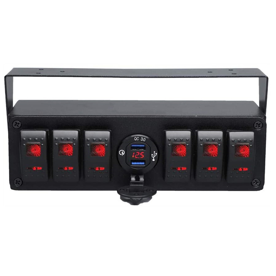 六位房车游艇驾驶室中控外置改装开关盒开关面板中间带快充QC3.0