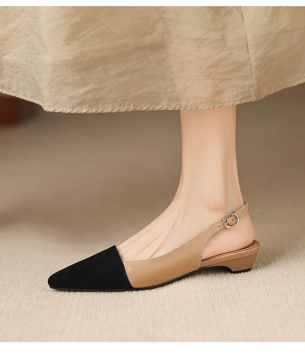 Sandal nữ gót thấp 2,5 cm mũi kín quai hậu phong cách tiểu hương — đen chi tiết 6