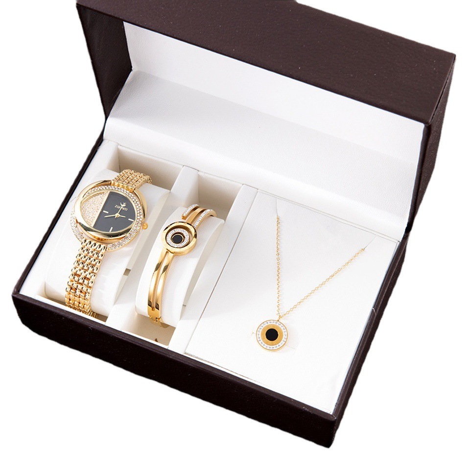 Reloj de mujer de 3 piezas traje caja de regalo pulsera de acero de titanio exquisito reloj de mujer 2021 Nuevo regalo