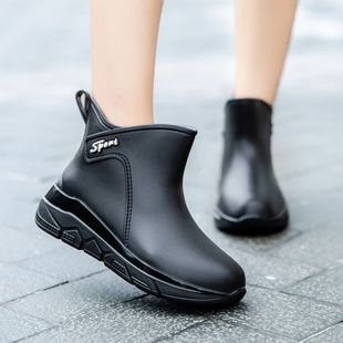 New rain boots Women's fashionable waterproof non-slip short water boots rubber shoes wear-resistant kitchen work rain boots fleece-lined water shoes women