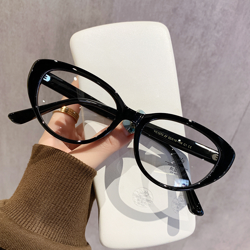Glasses Danyang Cat Eye Women's Anti-Blue Light Retro Plain Glasses Frame Cool Tea Color Myopia Glasses Tr90 Frame Style