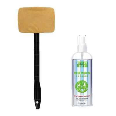 for cleaning, decontaminating, and defogging – Car cleaning tools - suede-car-window-brush-brown-1-anti-fog-spray-1-bottle