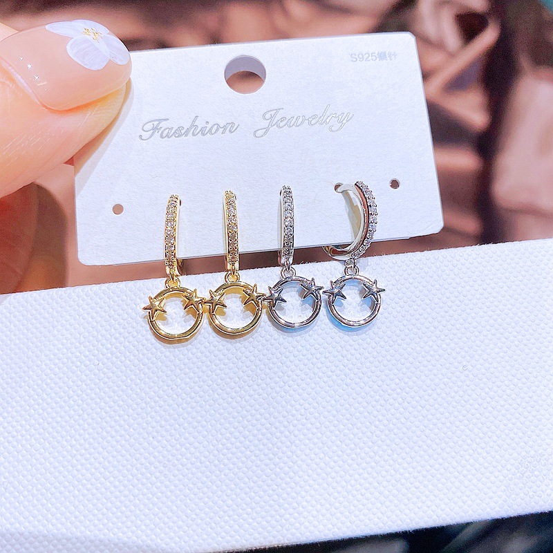 Fashion Earrings Refined Zircon Micro Inlaid Star Smiley Face Ear Clip Earrings Wholesale