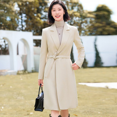 杏色风衣外套女2025秋季新款时尚气质高端纯色细腰带长款呢子大衣