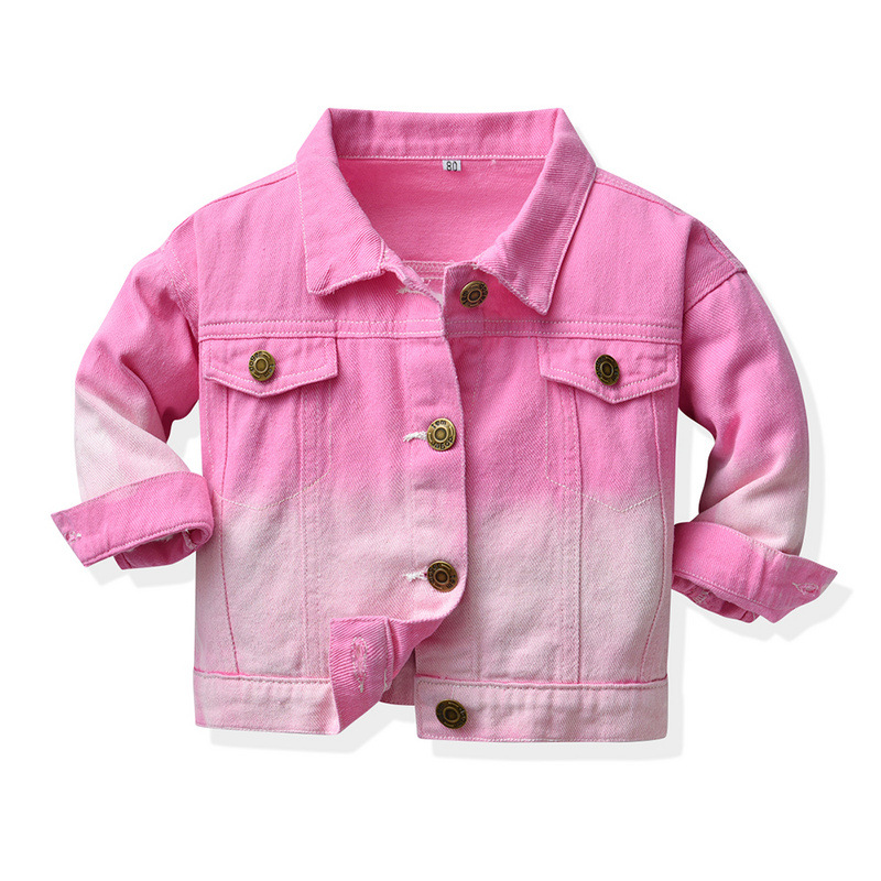 Chaqueta de mezclilla de color degradado para niños, moda de otoño transfronteriza, solapa de manga larga neutral, tops de todo fósforo al aire libre, moda europea y americana