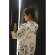 Women's Pocket Cat Embroidered Wild Lily Print Rhyon Satin Home Wear Lapel Long Sleeve Pajamas suit