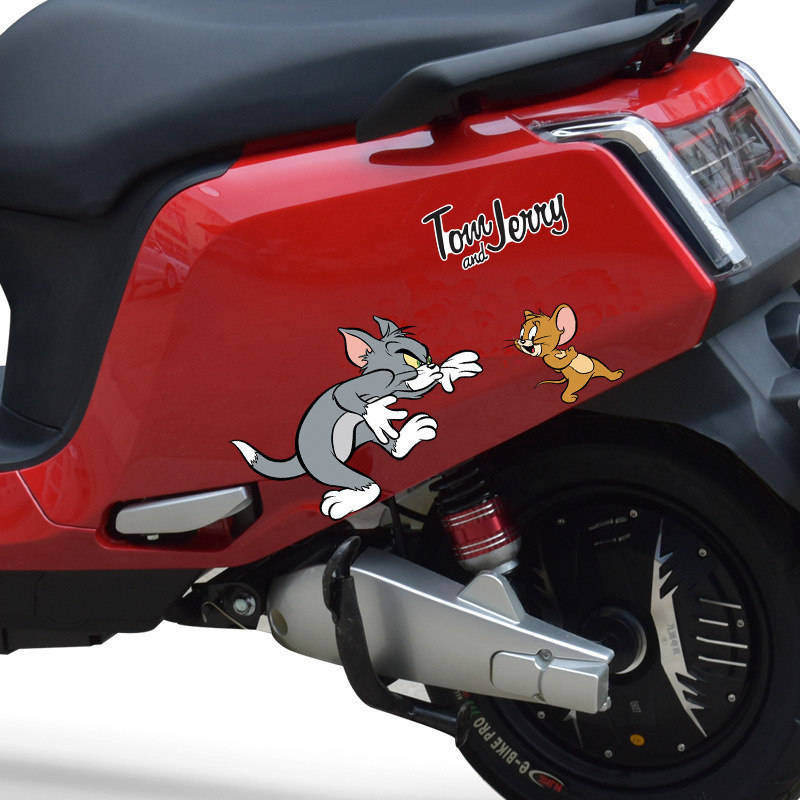 トムとジェリー車のステッカーカーフ電動バイクボディ装飾ステッカー漫画スクラッチブロックステッカーバッテリー防水|undefined