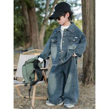 男童牛仔套装2025春季新款儿童帅气春秋装牛仔长袖长裤两件套潮酷