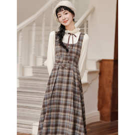 森系复古假两件格纹连衣裙女装2025早秋新款内搭打底气质时尚裙子
