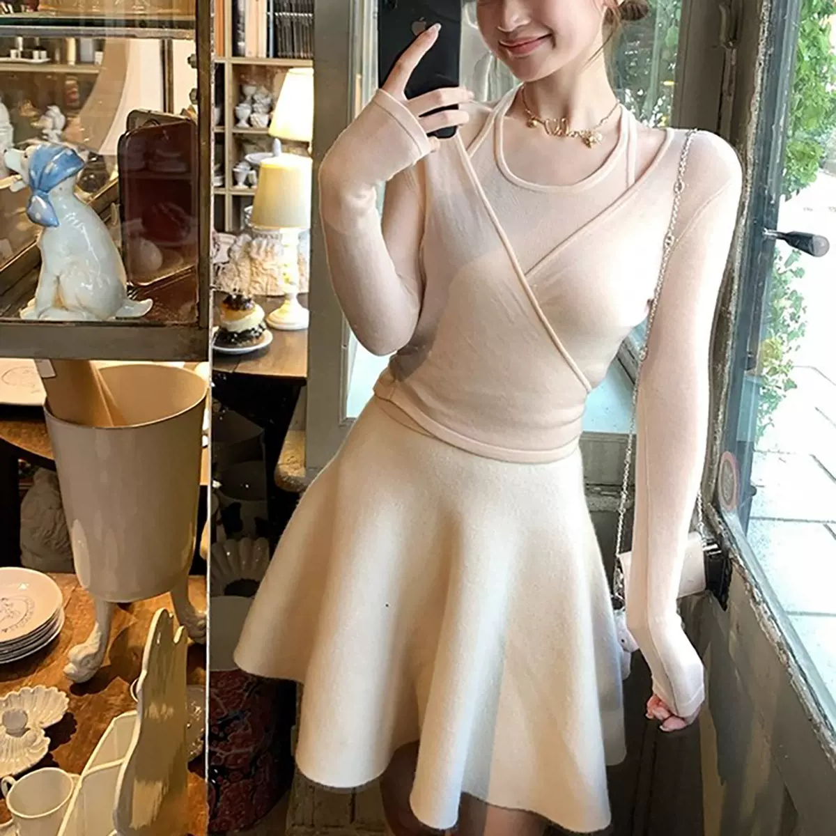 奥黛丽 娇嗲少女系 优雅轮廓 赫本风羊毛立裁伞裙秋冬毛呢半身裙