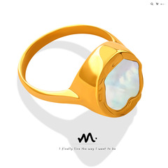 歐美女款可愛鈦鋼鍍金配飾小眾設計白海貝鑲嵌圓形戒指輕奢飾品女