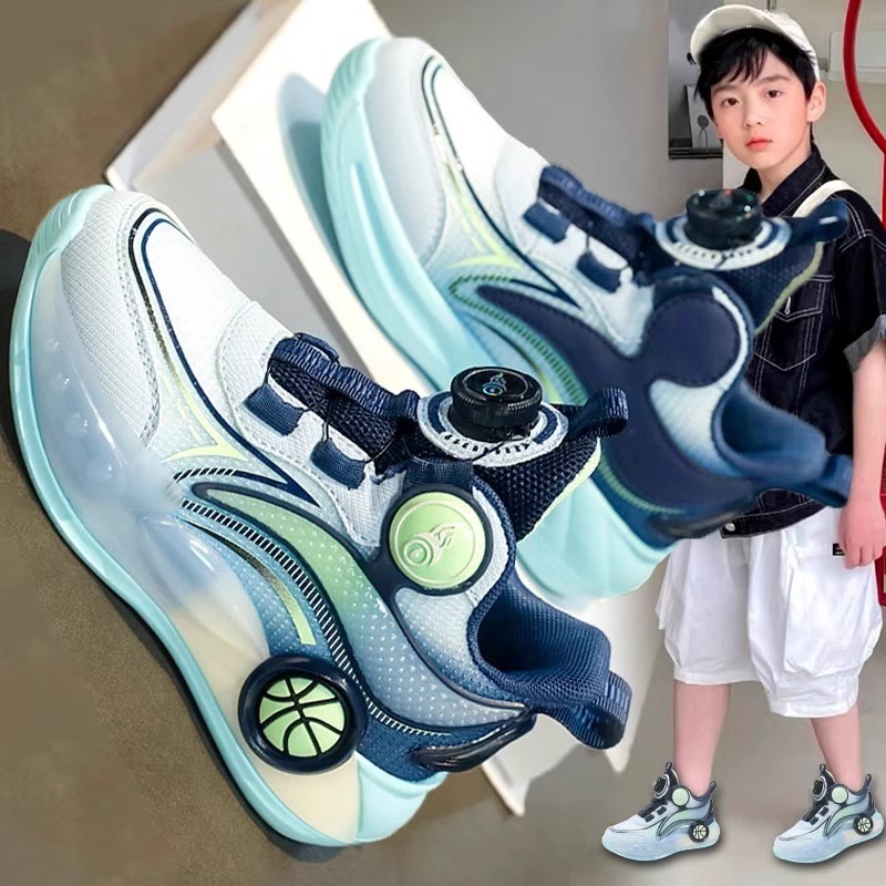 男の子の靴2025年の新型の春の子供のネットの運動靴の中で大きい子供の軽やかな衝撃のランニングのバスケットボールの靴|undefined