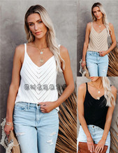 跨境春夏亚马逊新款棉修身型吊带衫镂空纯色白色欧美女式小背心