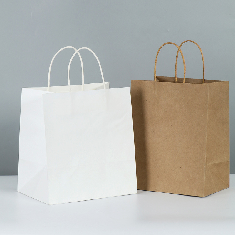 Customized Kraft Paper Bags with Square Bottom for Takeout and Catering, Qixi Festival Gift Bags, Ready-Made Kraft Paper Tote Bags