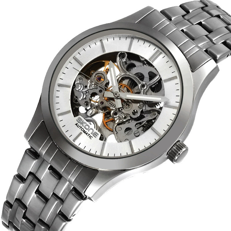 Skone High-End Business Cut Out Mechanical Watch Men's Steel Belt Waterproof Luminous Fully Automatic Mechanical Watch Fangsheng Watch