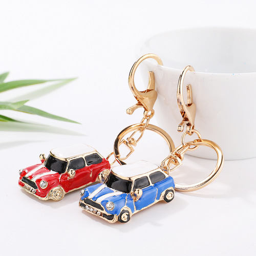 Cartoon mini car male keychain rhinestone car model fashion pendant racing zinc alloy pendant wholesale
