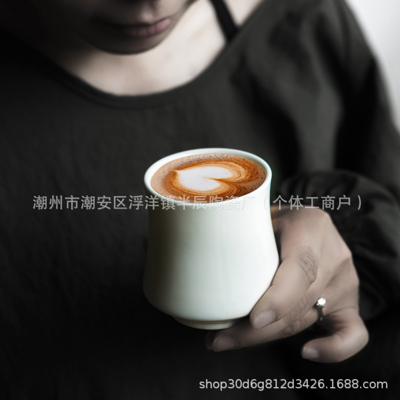 Fragrance-gathering waist hand-made ceramic coffee cup high-grade exquisite fragrance sharing tasting hand-held Australian white cup 180ml