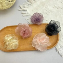 超仙网纱花朵发夹女2025新款高级感刘海抓夹小号温柔可爱夹子头饰