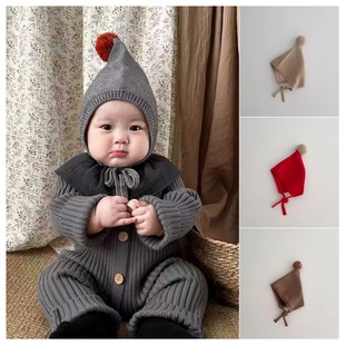 Baby Hat Autumn and Winter Style Fur Ball Woolen Hat Korean Warm Knitted Ear Protection Hat Baby Autumn and Winter Cute Pullover Hat