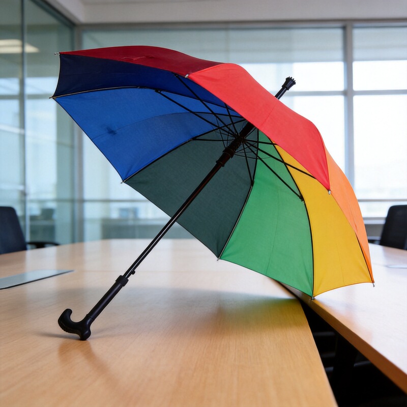 Fashionable Fully Automatic Long-Handle Cane Umbrella with Logo Printing, Business Gift Umbrella, Rainbow Reflective Fabric, 8-Bone Alloy Umbrella Frame Fashionable Fully Automatic Long-Handle Cane Umbrella with Logo Printing, Business Gift Umbrella, Rainbow Reflective Fabric, 8-Bone Alloy Umbrella Frame