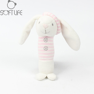 Soft Life Pink Rabbit Music Hand Rattle Sound Hand Stick Infant Toy Baby Early Education 0-3 Years Old