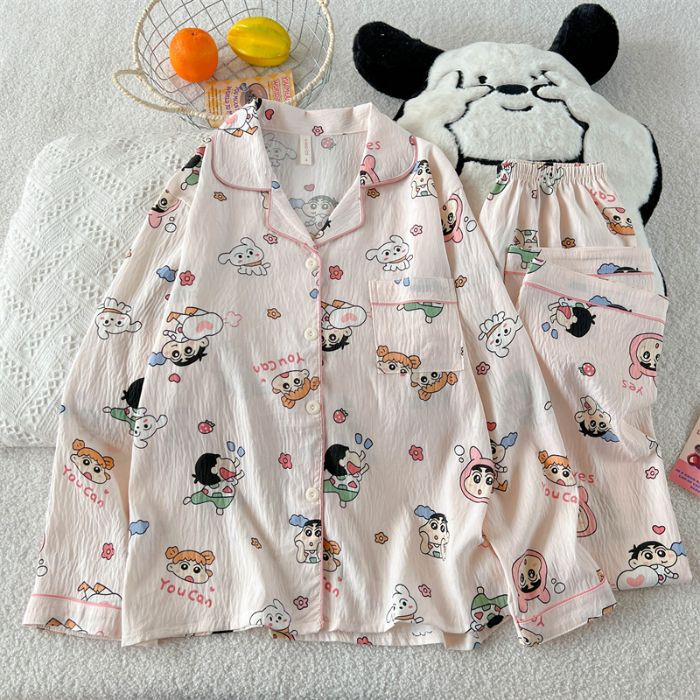 Al por mayor transfronterizo primavera y otoño nuevo pijama de mujer nubes de algodón con solapa cardigan de manga larga pantalones dulces set de ropa para el hogar