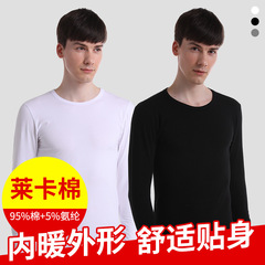 Autumn and winter thin pure cotton underwear single top Lycra cotton round neck long-sleeved slim bottoming cotton sweater men's autumn clothing