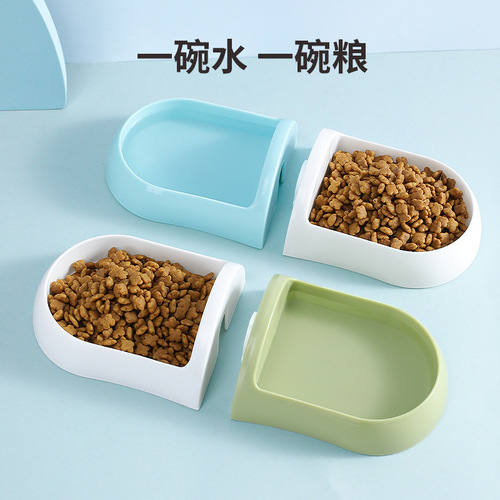 New plastic cat bowl combination capsule color matching double bowl oval cat and dog feeding basin pet supplies wholesale