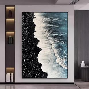 Hand-Painted Oil Painting of Waves, Modern Simple Black and White Stereo Living Room Decoration Painting, Abstract Texture, High-End Entrance Hanging Painting
